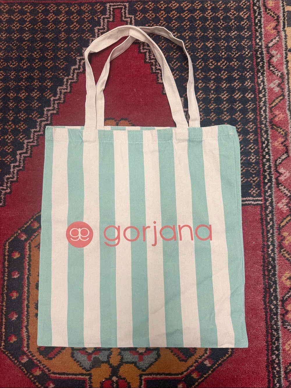 gorjana Mint & Cream Striped Canvas Tote Bag
